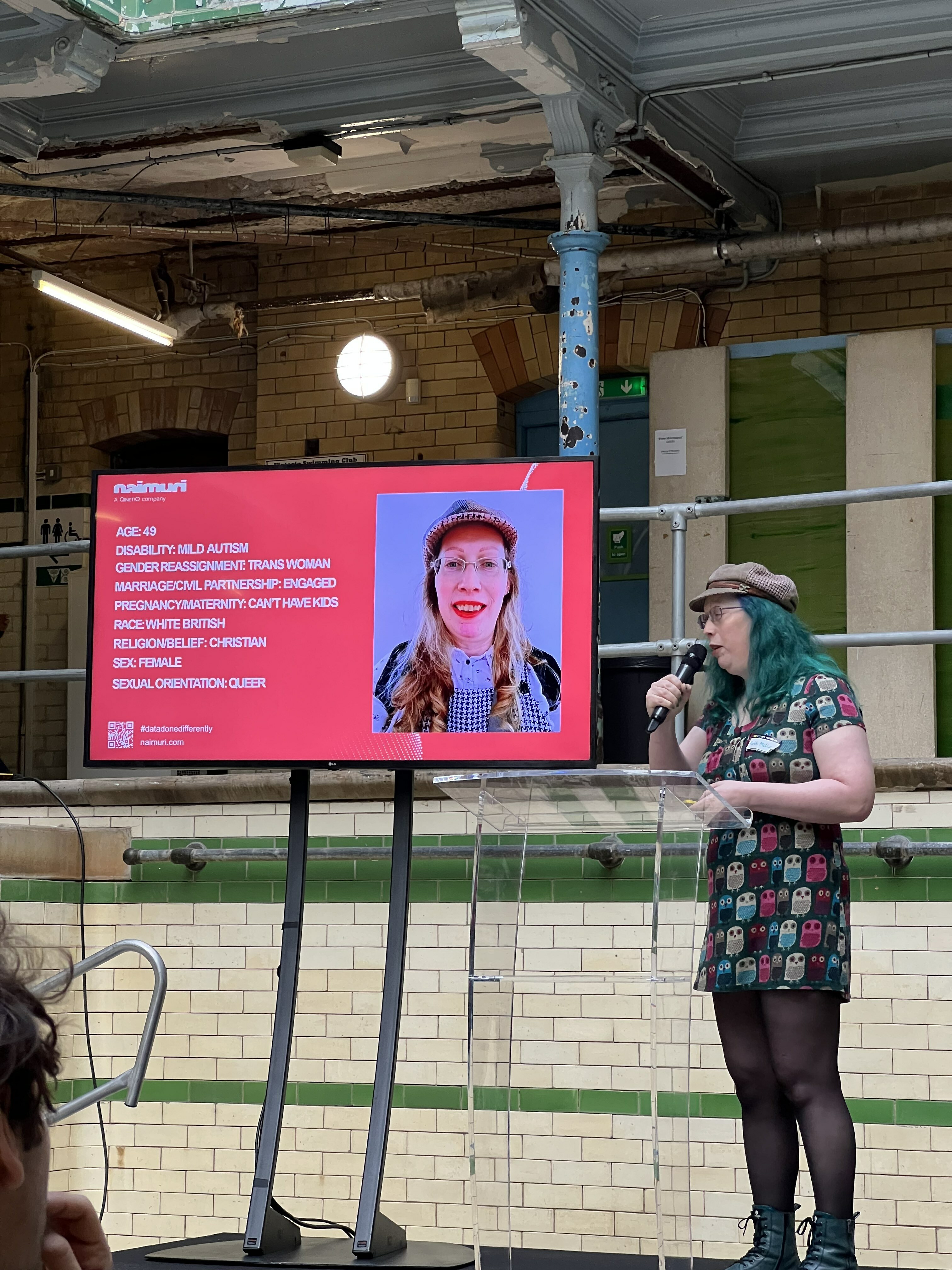 Ruth Mills talking at the Manchester Tech Festival